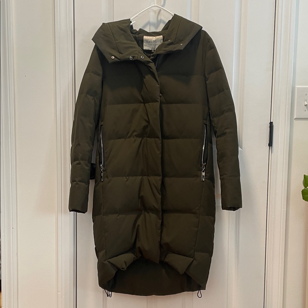 MaxMara Olive Green Long Puffer Coat